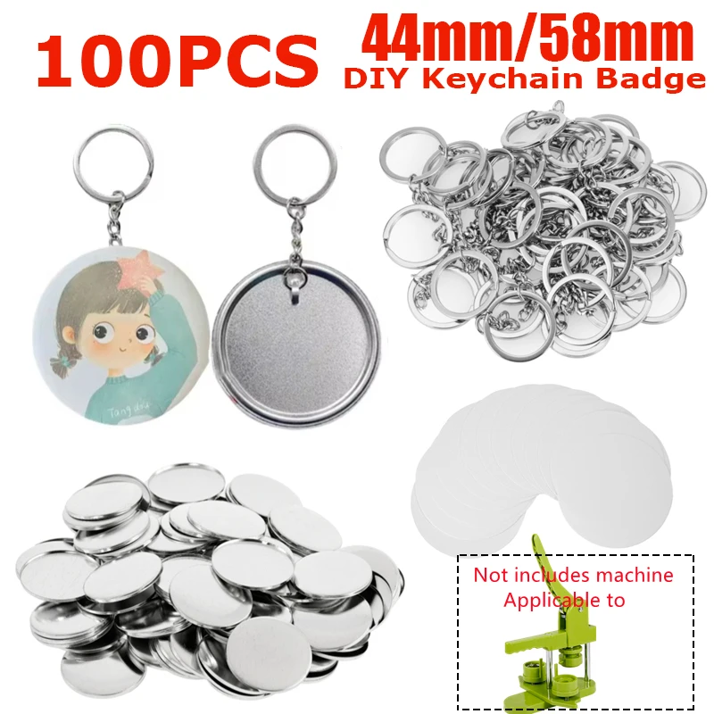 Button Badge Blank - 100 Stück leere Kunststoff-/Metallknöpfe, Herstellungszubehör, 44
