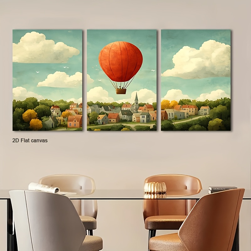 Canvas Wrap Ready - Rahmenloses Leinwandbild, 3-teilig, gerahmtes rotes Ballon-Wandbild