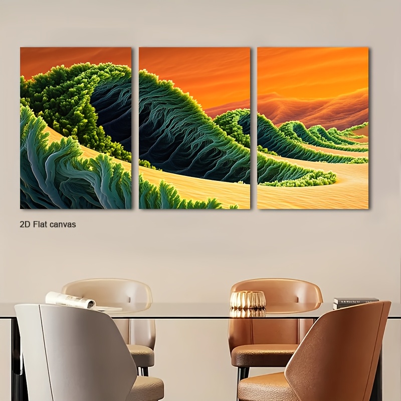 Canvas Wrap Ready - 3-teiliges Set Grüne Welle Terrai Abstrakte