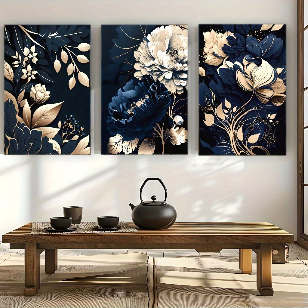 Canvas Wrap Ready - 3-teiliges Set aus Leinwand-Wandbildern in Marineblau,