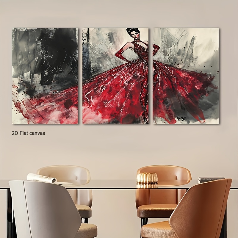 Canvas Wrap Ready - Rahmenloses Leinwandbild, 3-teilig, Rotes Paillettenkleid, Wandkunst,
