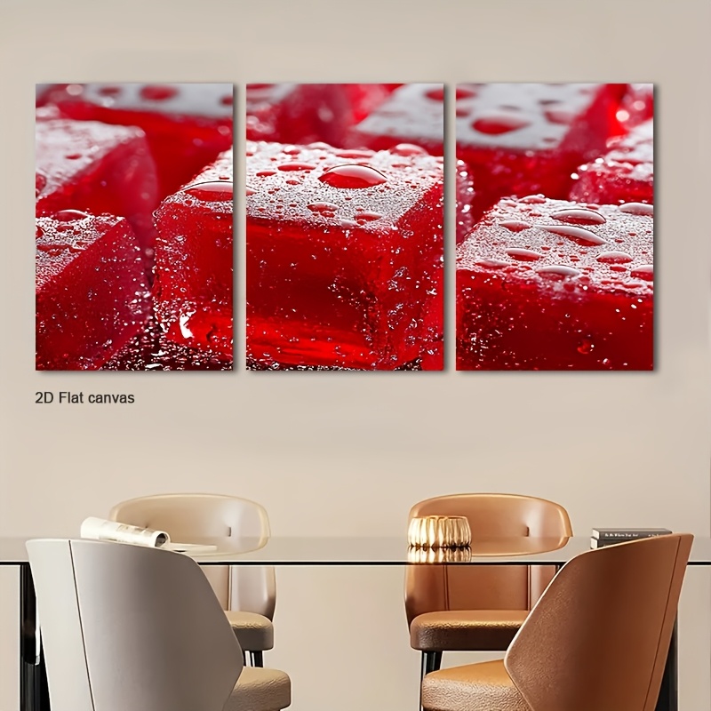 Canvas Wrap Ready - 3-teiliges gerahmtes rotes Würfel-Wandbild - Glänzende